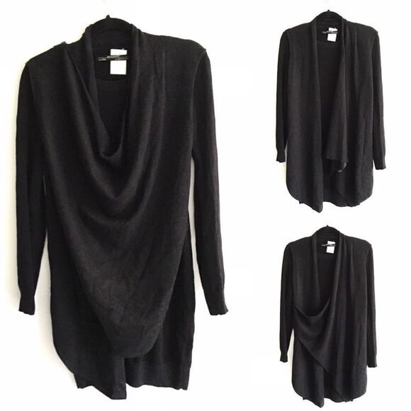 AllSAINTS Drina Draped Long Sleeve Mini Dress Charcoal Black 2 - Picture 2 of 13